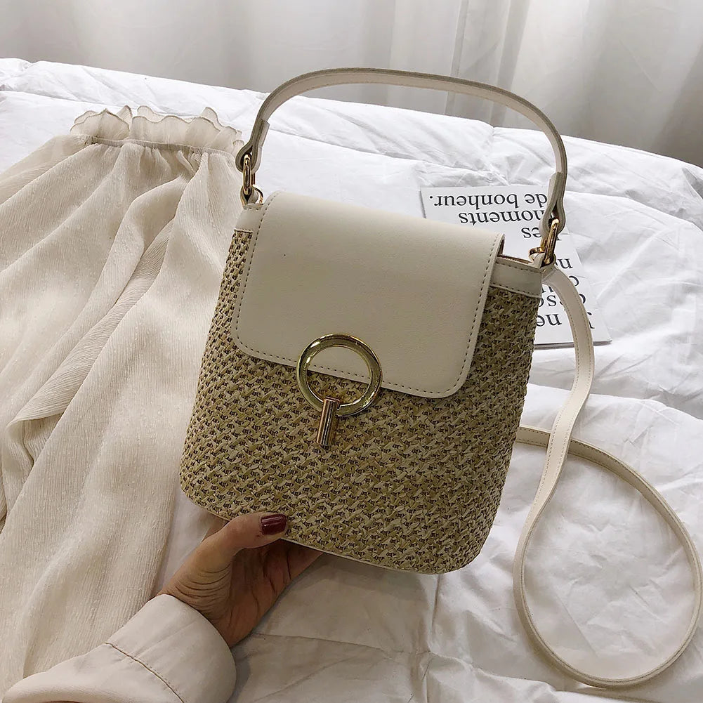 Vintage Women Beach Bucket Shoulder Flap Handbags