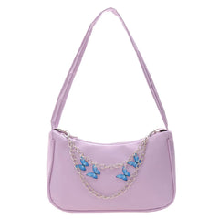 Vintage Women Butterfly Chain PU Leather Solid Small Shoulder Underarm Bag