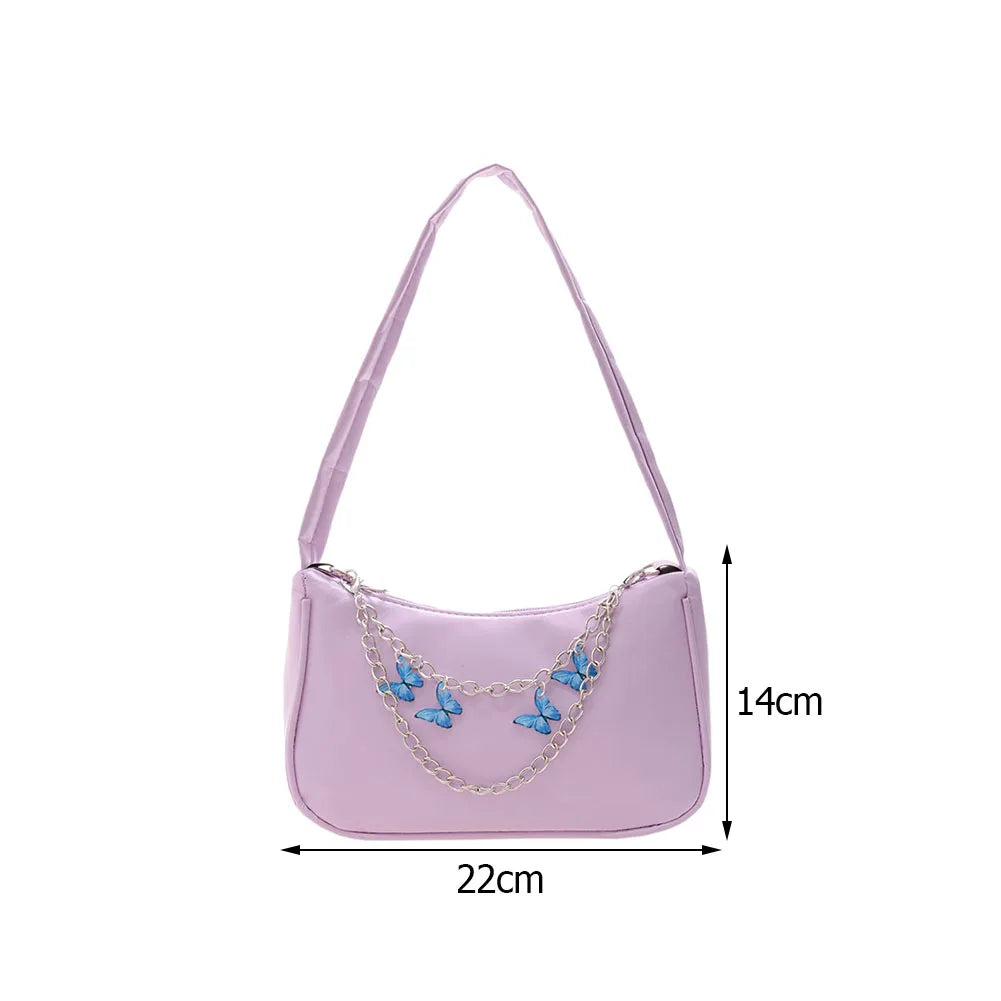 Vintage Women Butterfly Chain PU Small Shoulder Bag Underarm Bags