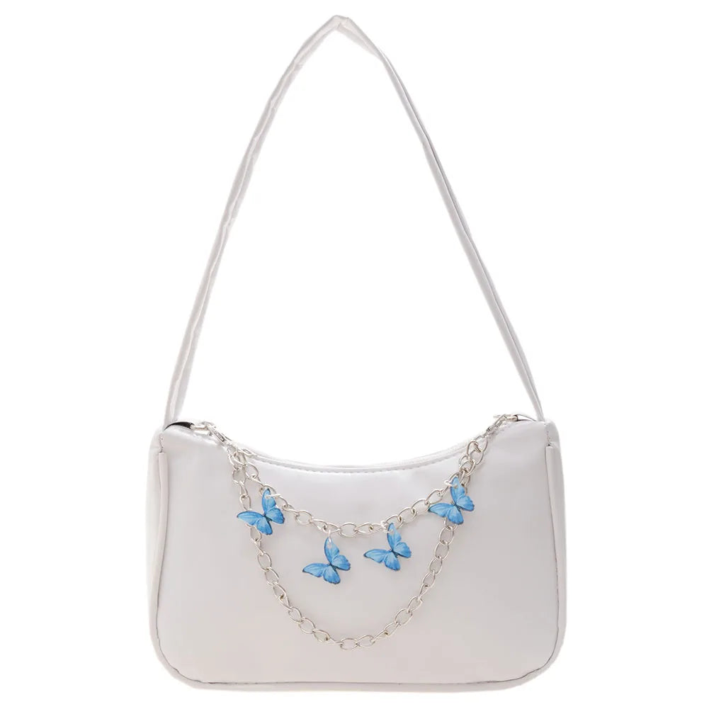 Vintage Women Butterfly Chain PU Small Shoulder Bag Underarm Bags