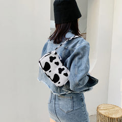 Vintage Women Canvas Butterfly Cow Print Casual Shoulder Bag