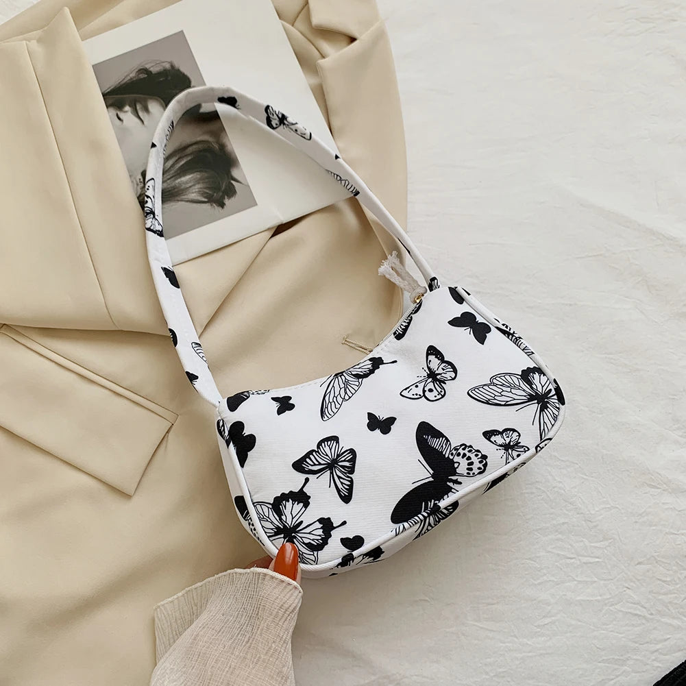 Vintage Women Canvas Butterfly Cow Print Casual Shoulder Bag