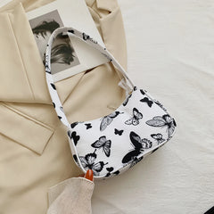Vintage Women Canvas Butterfly Cow Print Casual Shoulder Bag