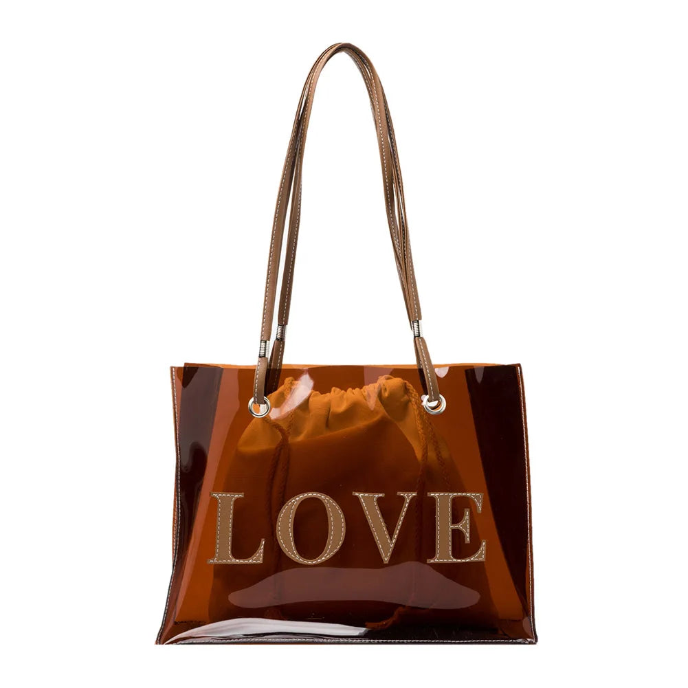 Vintage Women Clear Letters Shoulder Bag Drawstring Purse 2pcs Composite Bags