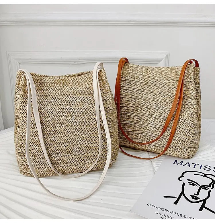 Vintage Women Handbag Casual Rattan Straw Bag Woven Handbag Crossbody Beach Bag
