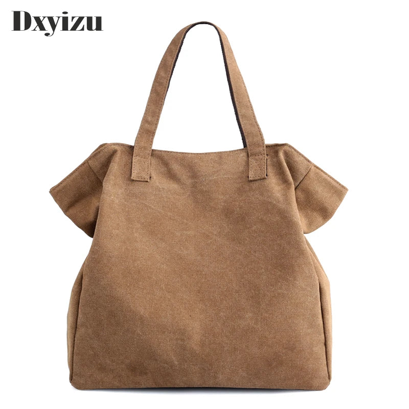 Vintage Canvas Tote Large Capacity Shoulder Bag for Women
