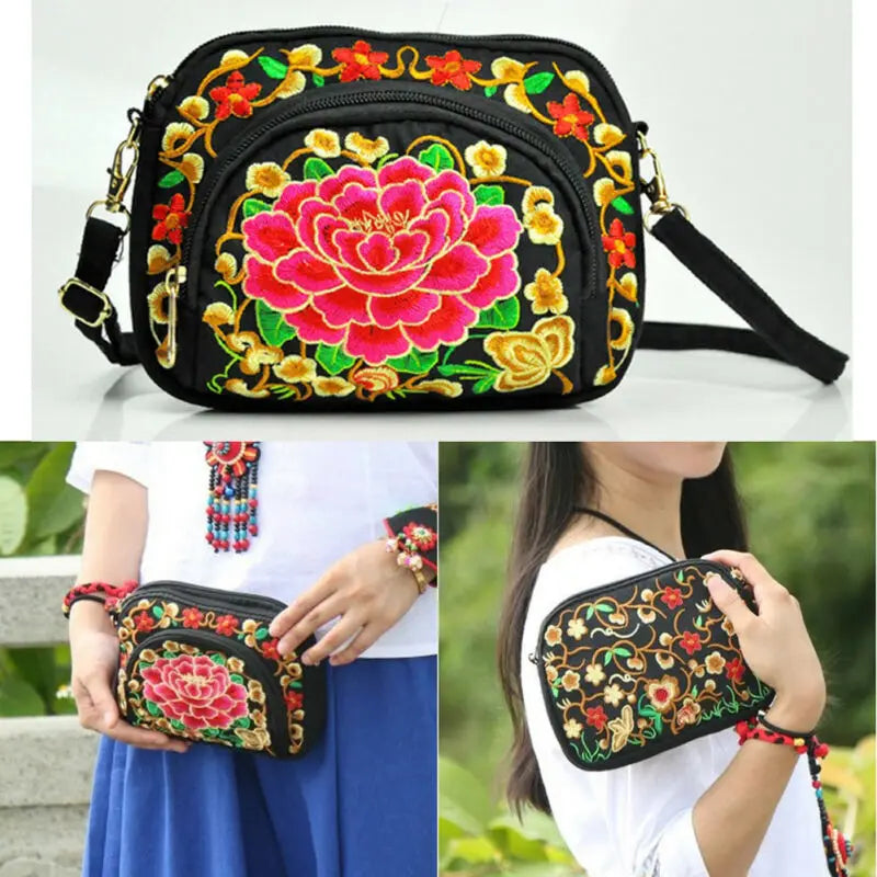 Vintage Hmong Tote Messenger Ethnic Shoulder Bag Embroidery Boho