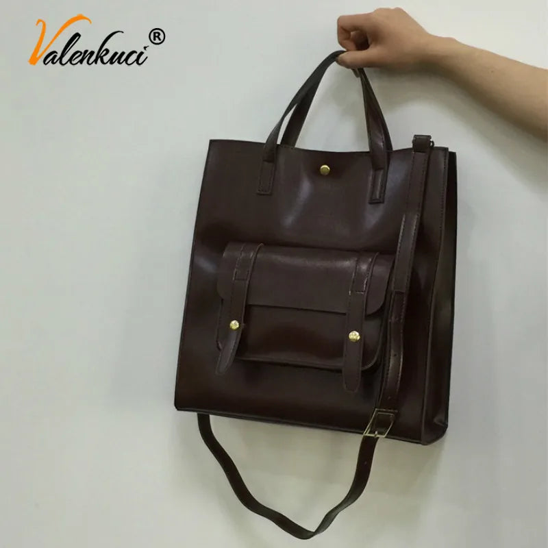 Vintage Women Handbag Large Capacity PU Leather Shoulder Bag
