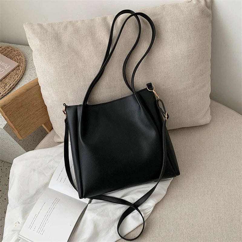 Vintage Women Handbag PU Leather Bucket Ladies Shoulder Bags