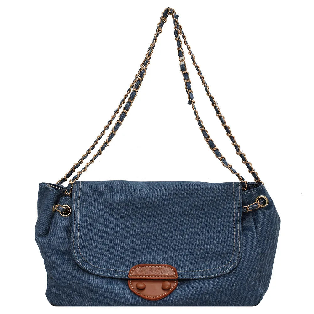 Vintage Denim Shoulder Crossbody Bag Ladies Casual Flap Purse Handbags