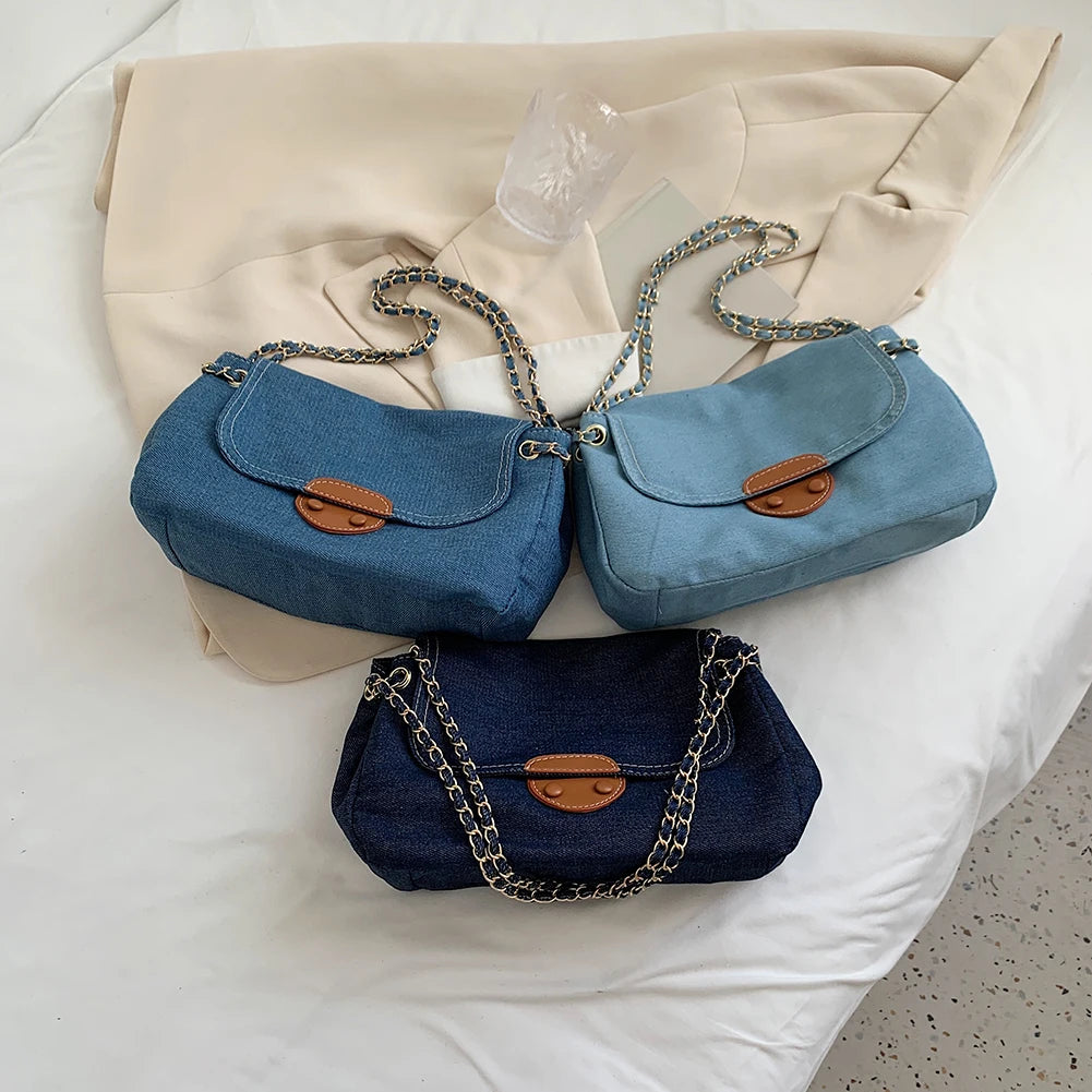 Vintage Women Denim Shoulder Crossbody Messenger Bag Flap Purse Handbags