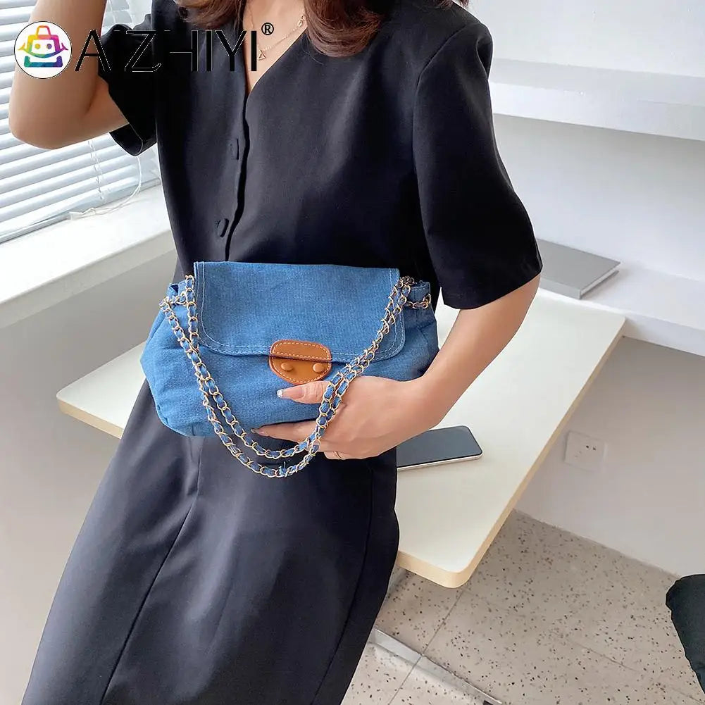 Vintage Denim Shoulder Crossbody Bag Ladies Casual Flap Purse Handbags