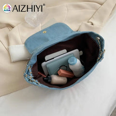 Vintage Denim Shoulder Crossbody Bag Ladies Casual Flap Purse Handbags