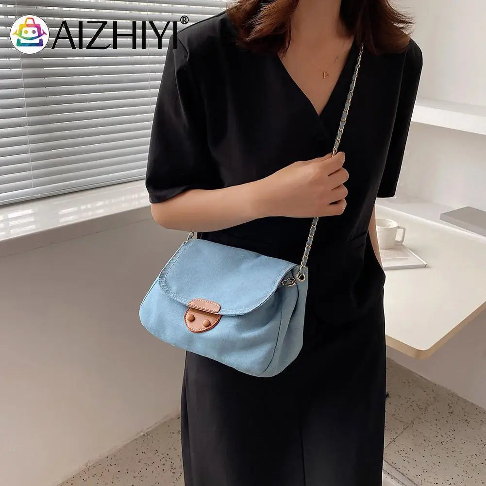 Vintage Denim Shoulder Crossbody Bag Ladies Casual Flap Purse Handbags