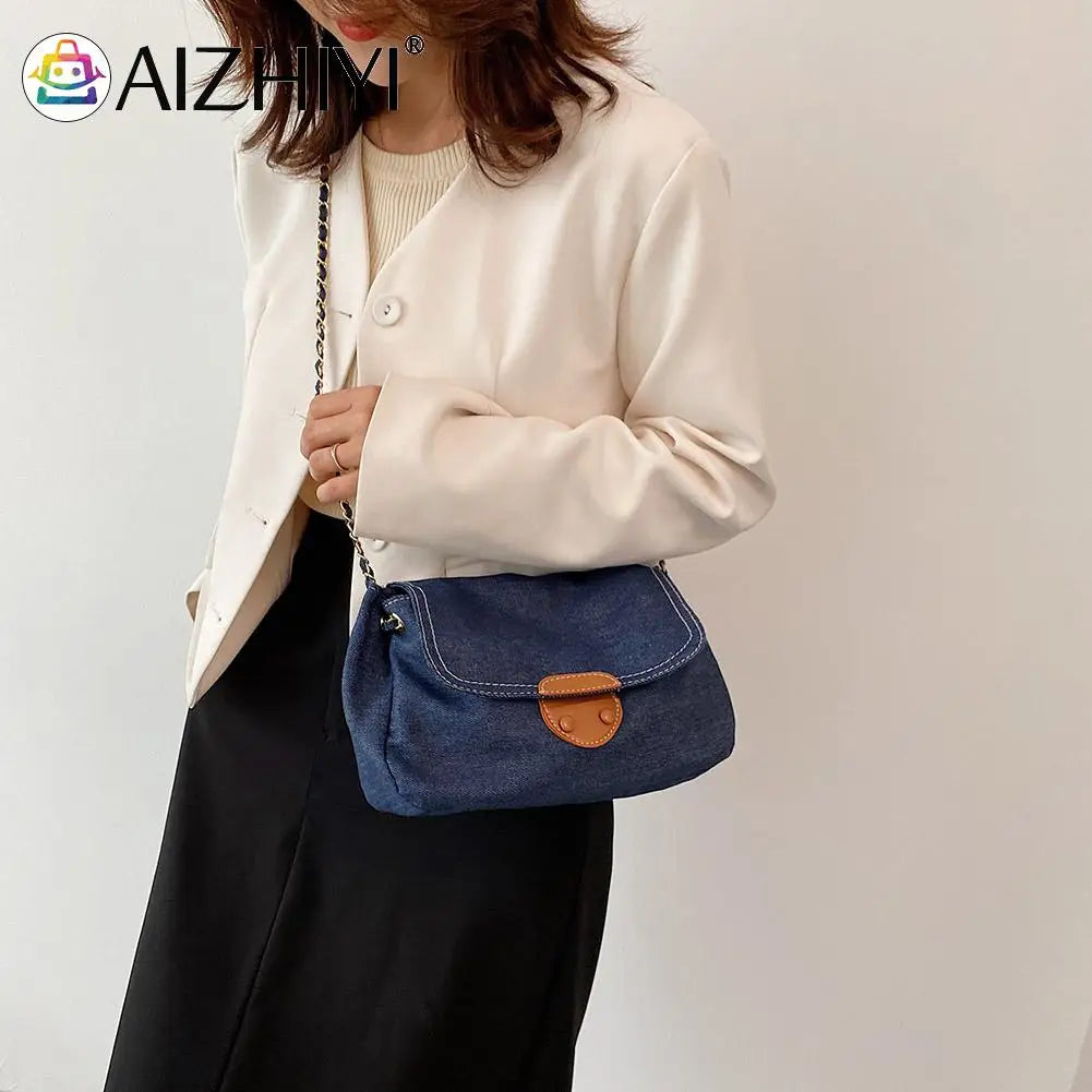 Vintage Denim Shoulder Crossbody Bag Ladies Casual Flap Purse Handbags