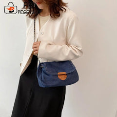 Vintage Denim Chain Crossbody Bag Casual All-match Street Messenger Handbag