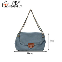 Vintage Denim Chain Crossbody Bag Casual All-match Street Messenger Handbag