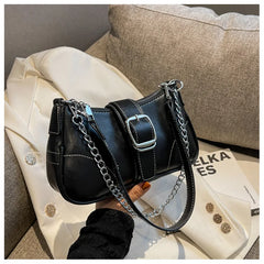 Vintage Women PU Leather Chain Bag Small Square Bag Commuter Shoulder Bag