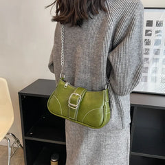 Vintage Women PU Leather Chain Bag Small Square Bag Commuter Shoulder Bag