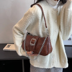 Vintage Women PU Leather Chain Bag Small Square Bag Commuter Shoulder Bag