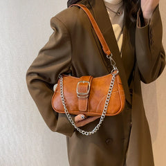 Vintage Women PU Leather Chain Bag Small Square Bag Commuter Shoulder Bag