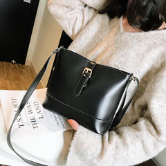 Vintage Women PU Leather Bucket Bag Shoulder Bag