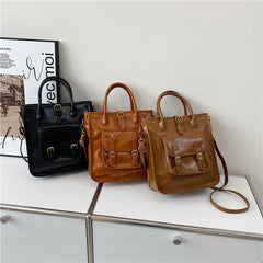 Vintage Women Pu Leather Handbags Casual Small Shoulder Tote Bag