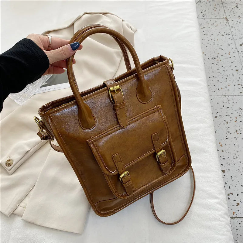 Vintage Women Pu Leather Handbags Casual Small Shoulder Tote Bag