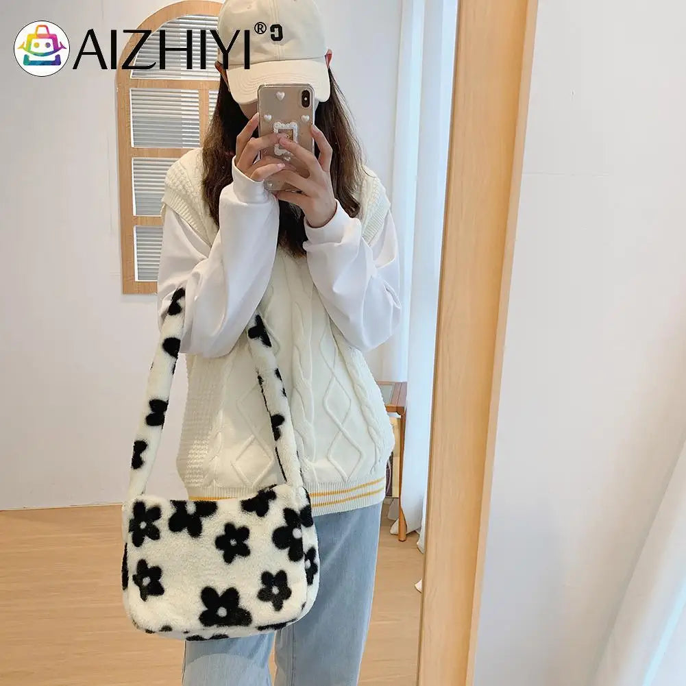 Vintage Flower Print Shoulder Bag for Women