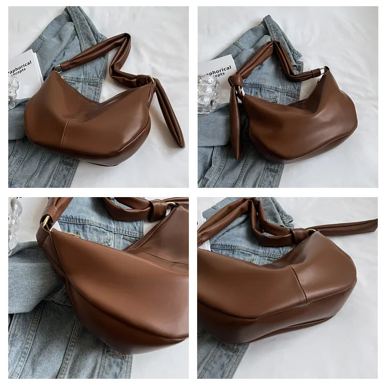 Vintage Women Shoulder Bag PU Leather Solid Crossbody Bags High Capacity Tote Ha