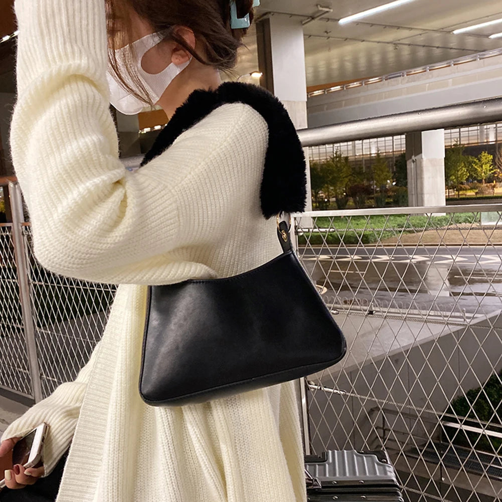 Vintage PU Leather Women Shoulder Bag - Elegance & Casual Plush Thick