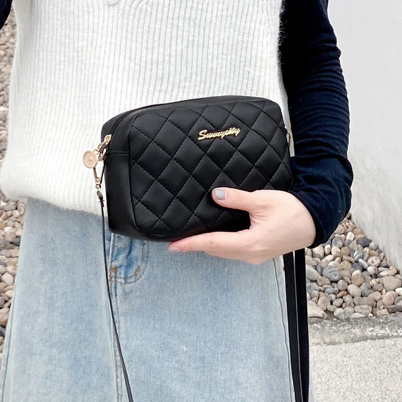 Vintage Women Shoulder Bag Solid Lingge Embroidery Messenger Bag Female Ladies