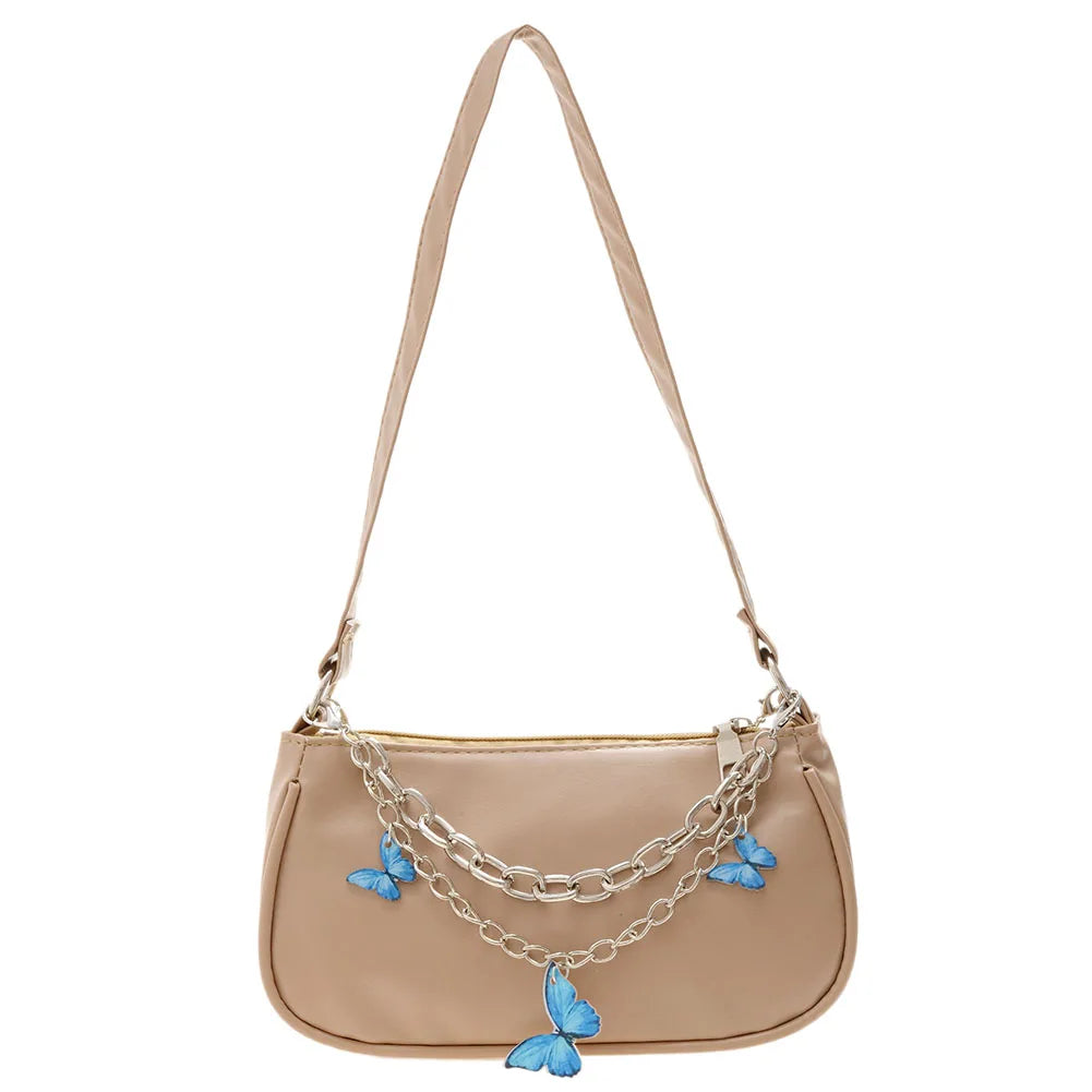 Vintage Women Square Bags Butterfly Double Chain Shoulder Underarm Bag
