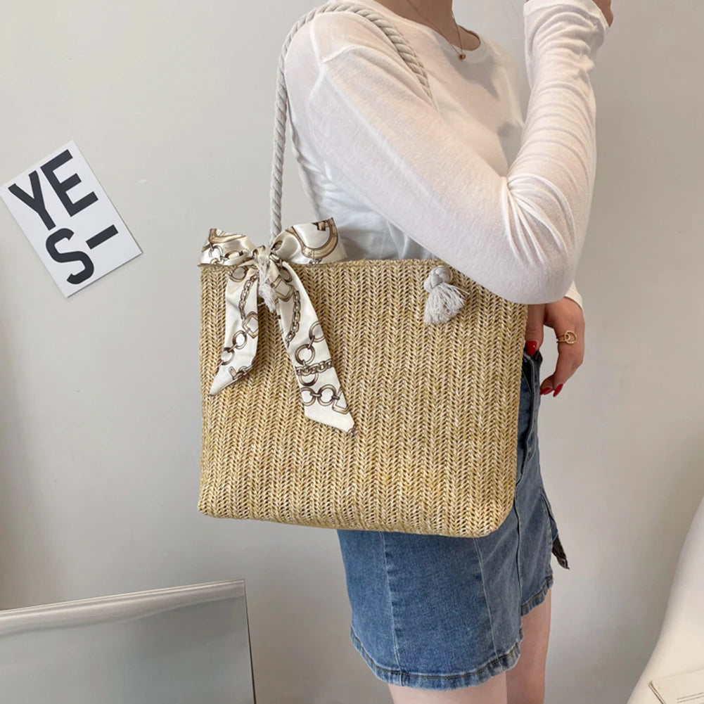 Vintage Woven Silk Scarf Shoulder Tote Bag