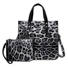 Leopard Print Tote Bag Large Capacity Shoulder Purse Composite Bag Set