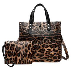 Leopard Print Tote Bag Large Capacity Shoulder Purse Composite Bag Set