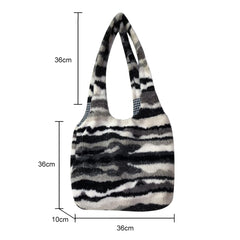 Vintage Women Tote Bag Large Capacity Plush Handbag Soft Fluffy Portable Handle