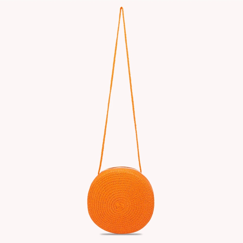 Vintage Women Woven Pure Shoulder Bag Ladies Beach Round Crossbody Bags
