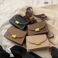 Vintage Small PU Leather Women Shoulder Bag with Wide Strap
