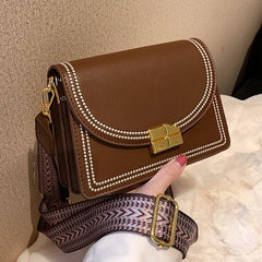 Vintage Small PU Leather Women Shoulder Bag with Wide Strap