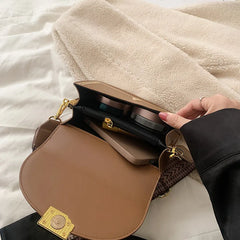 Vintage Small PU Leather Women Shoulder Bag with Wide Strap