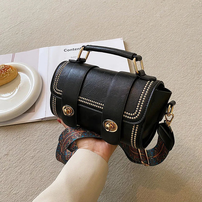 Vintage Women messenger Bags Wide straps Lady Shoulder Crossbody bags