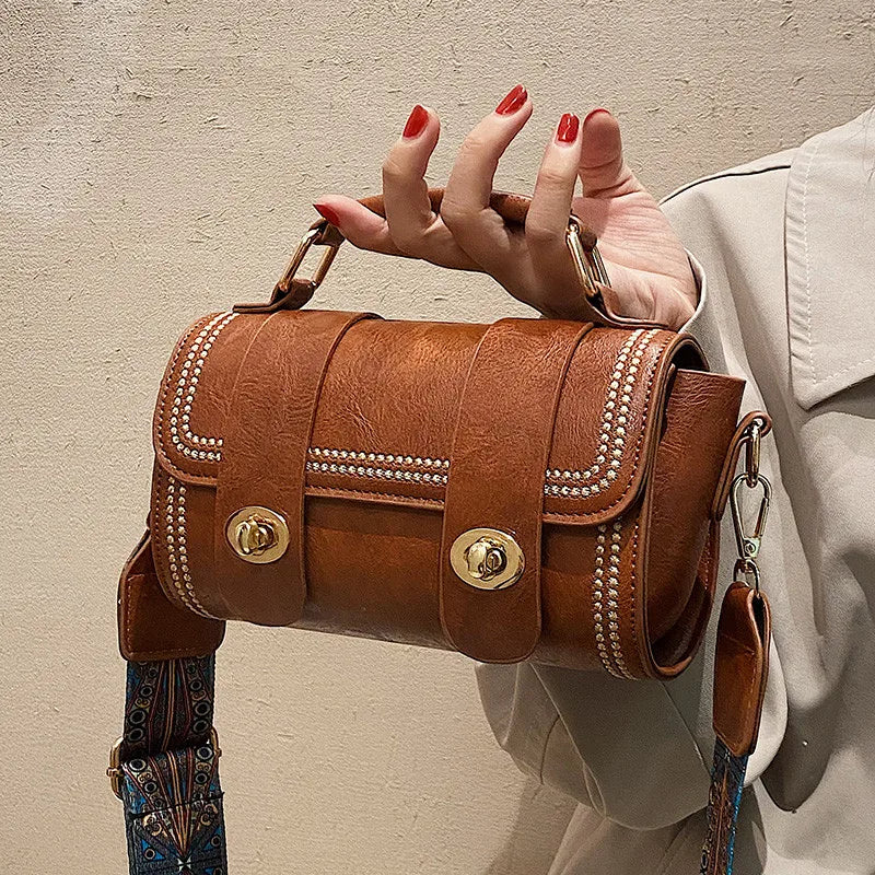 Vintage Women messenger Bags Wide straps Lady Shoulder Crossbody bags
