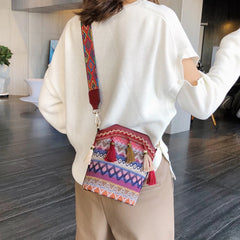 Vintage Ethnic Crossbody Bag with Tassel