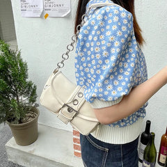 Vintage Small Shoulder Bag Retro Leather Ladies Underarm Chain Mini
