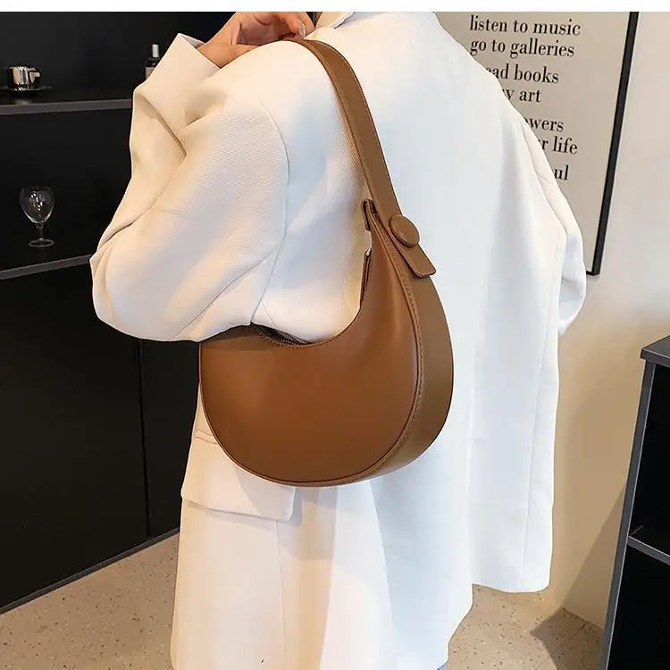 Vintage Women's Half Moon Bag PU Leather Small Shoulder Bags