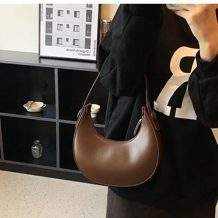 Vintage Women's Half Moon Bag PU Leather Small Shoulder Bags