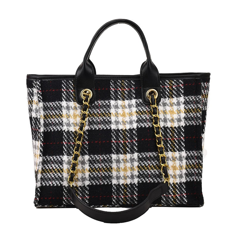 Plaid Cloth Shoulder Bag Large Capacity Tote