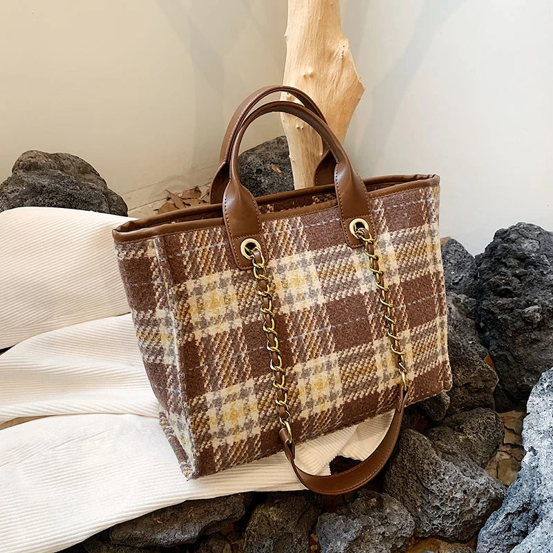 Plaid Cloth Shoulder Bag Large Capacity Tote