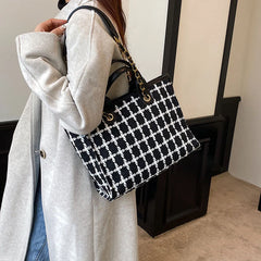 Plaid Cloth Shoulder Bag Large Capacity Tote